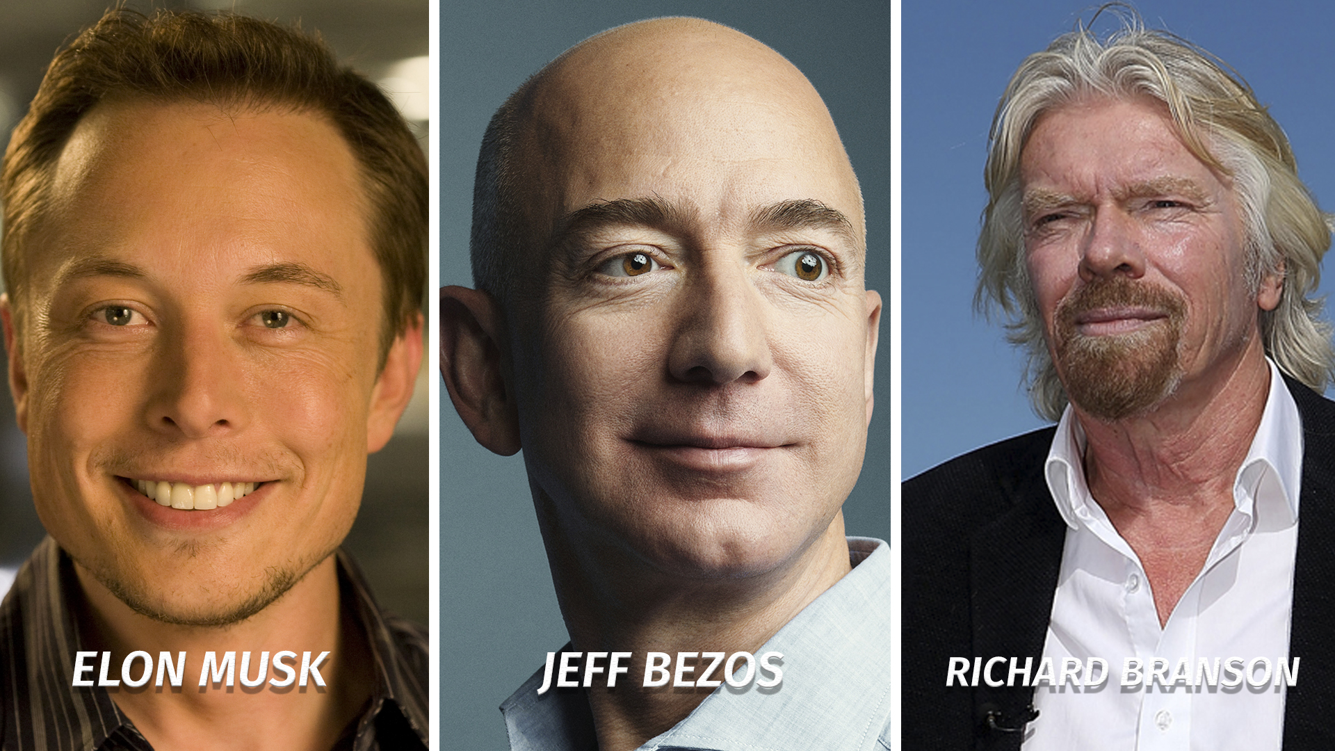 Los empresarios multimillonarios Elon Musk, dueño de SpaceX, Jeff Bezos, dueño de Blue Origin y Richard Branson, dueño de Virgin Galactic apuestan por los viajes privados al espacio