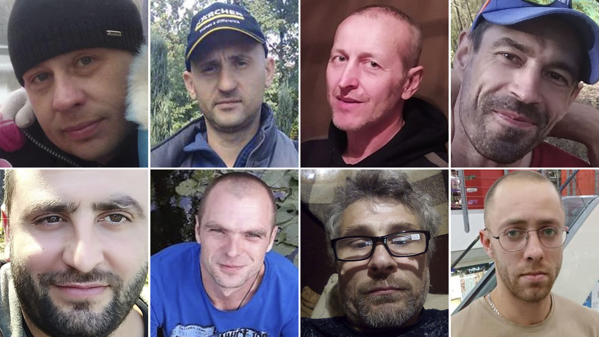Los ocho ejecutados: Anatoliy Prykhidko, Andriy Matviychuk, Andriy Verbovyi, Denys Rudenko, Andriy Dvornikov, Svyatoslav Turovskyi, Valera Kotenko y Vitaliy Karpenko.