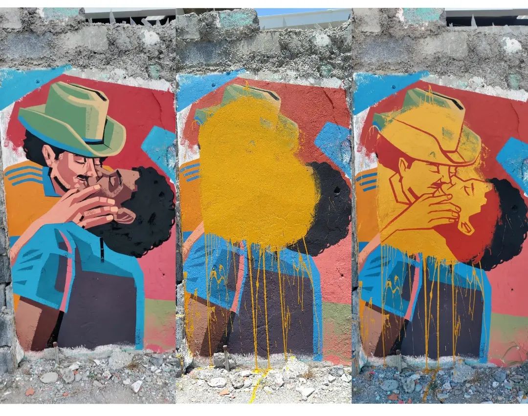 El artista Alejandro Moreno restauró su mural vandalizado (Foto: Facebook)