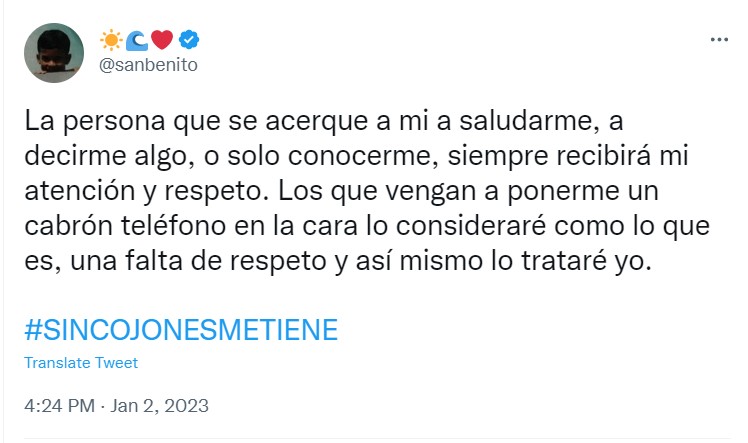 Bad Bunny tras polémica con una fan. Foto: Twitter @sanbenito