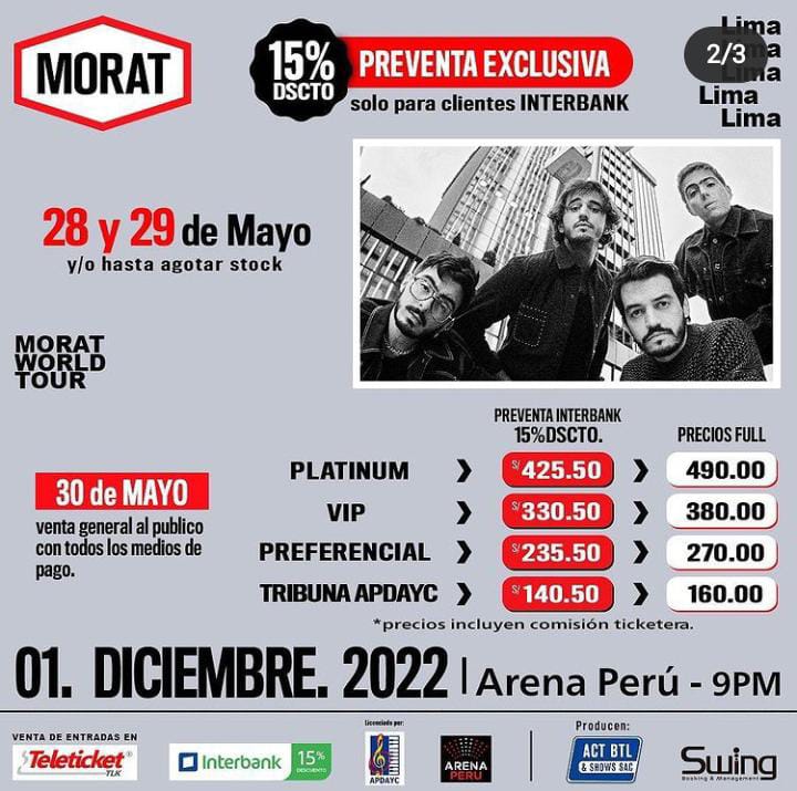 Precios de las entradas de Morat en Lima.