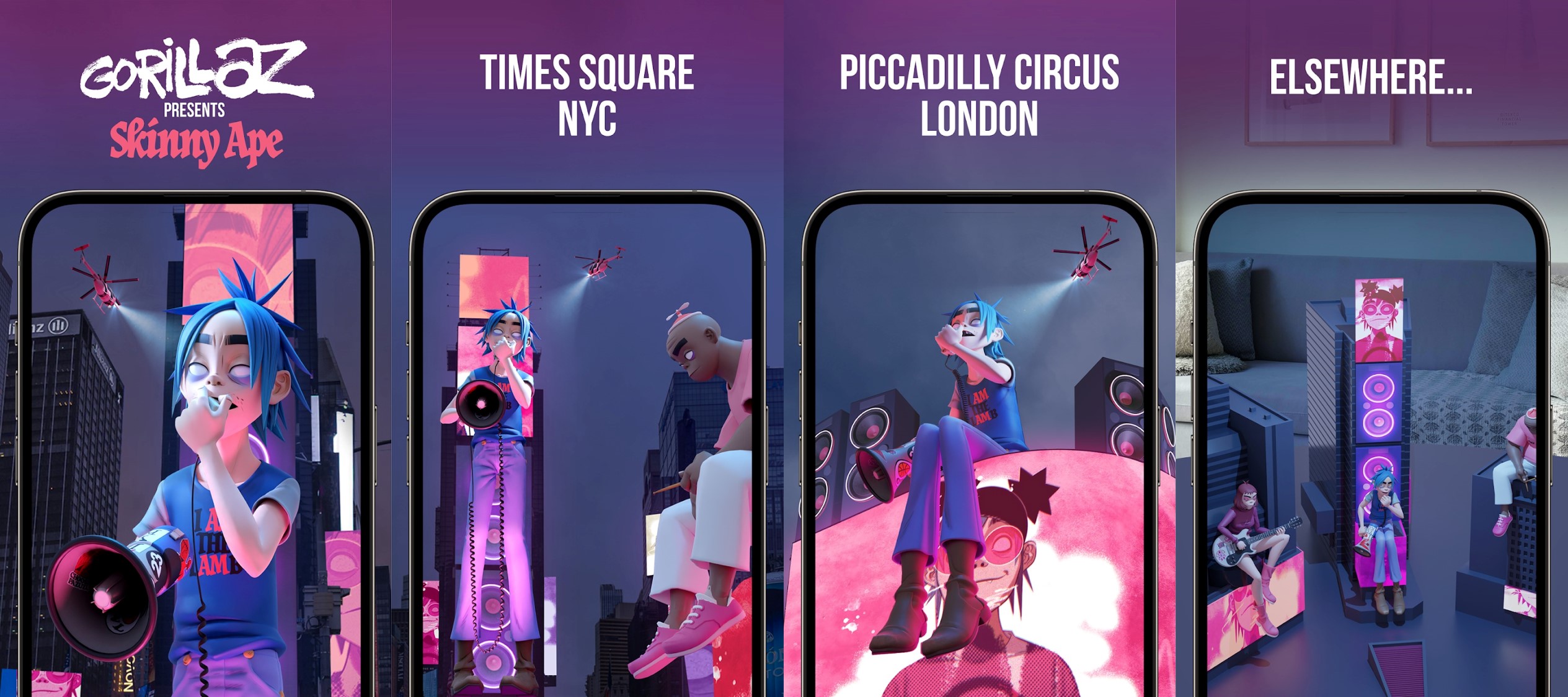 La aplicación de Gorillaz permitirá a los usuarios ver el concierto en realidad virtual en las ubicaciones confirmadas por la banda o en cualquier otro lugar. (Play Store)