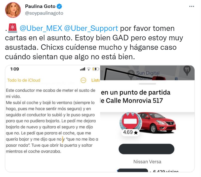 Paulina first reported the driver to Uber, but did not have a consistent response depending on the situation (Photo: screenshot/Twitter)