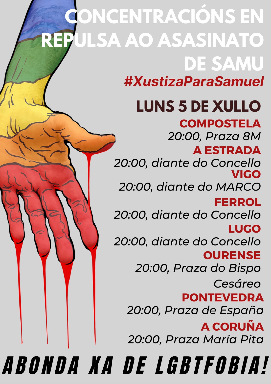 Convocatorias de manifestanciones en varias ciudades, bajo el lema #JusticiaParaSamuel