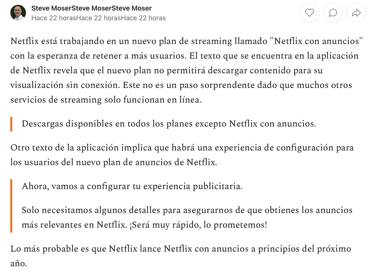 Steve Moser sobre la nueva suscripción de Netflix. (foto: La unidad de cinta con Steve Moser)