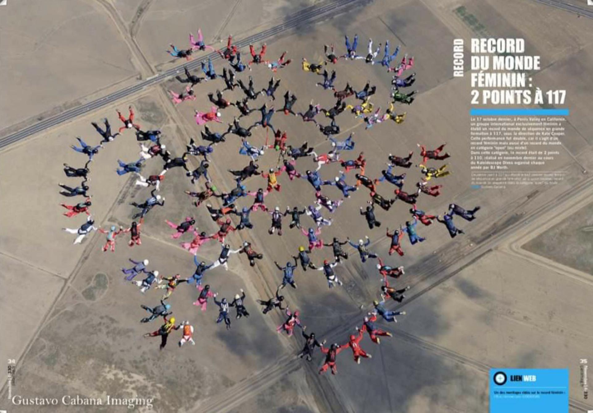 En 2014 formó parte de un récord mundial junto a otras 116 paracaidistas (Foto: gentileza Gustavo Cabana, @gustavocabanaimaging)
