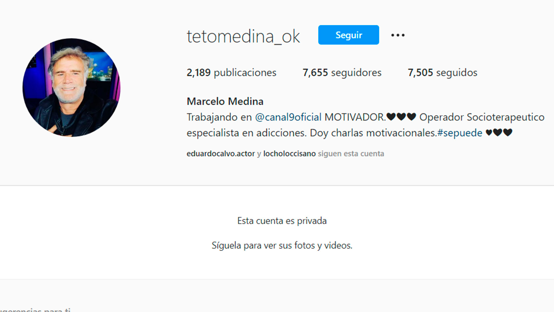 En sus redes sociales el Teto Medina se define como “MOTIVADOR. Operador Socio terapéutico especialista en adicciones. Doy charlas motivacionales.. Se puede"