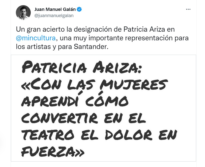 Juan Manuel Galán reacciona al nombramiento de Patricia Ariza.
Captura de pantalla