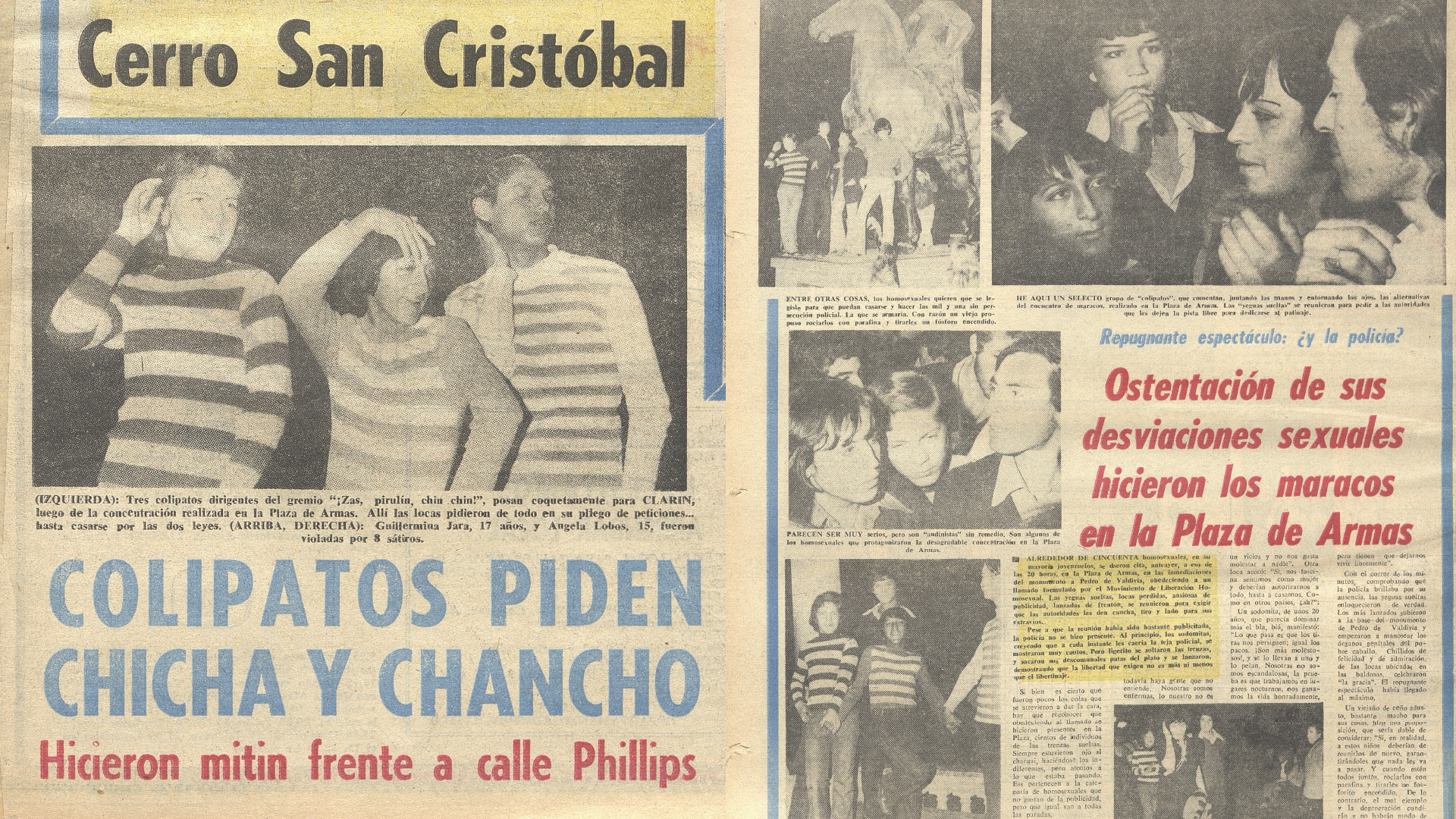 La cobertura del diario allendista Clarín, clausurado tras el golpe de Pinochet en septiembre de 1973, de la primera Marcha del Orgullo en Chile realizada en abril de ese año.