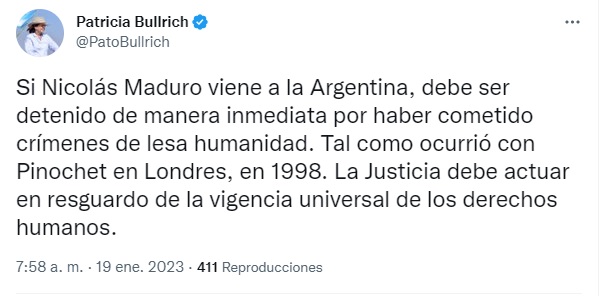 El mensaje de Patricia Bullrich ante la posible visita de Maduro a la Argentina