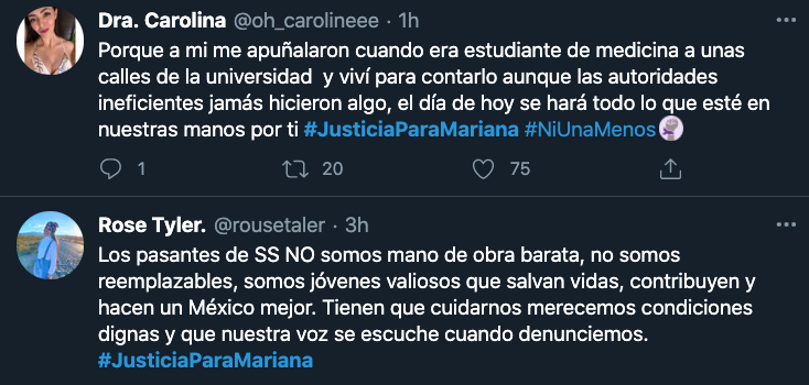 A través de redes sociales, estudiantes de medicina alzaron la voz para pedir justicia por Mariana
(Foto: Captura de Pantalla/Twitter)