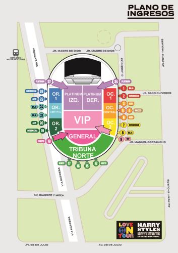 Mapa de ingreso para el concierto de Harry Styles en Lima.