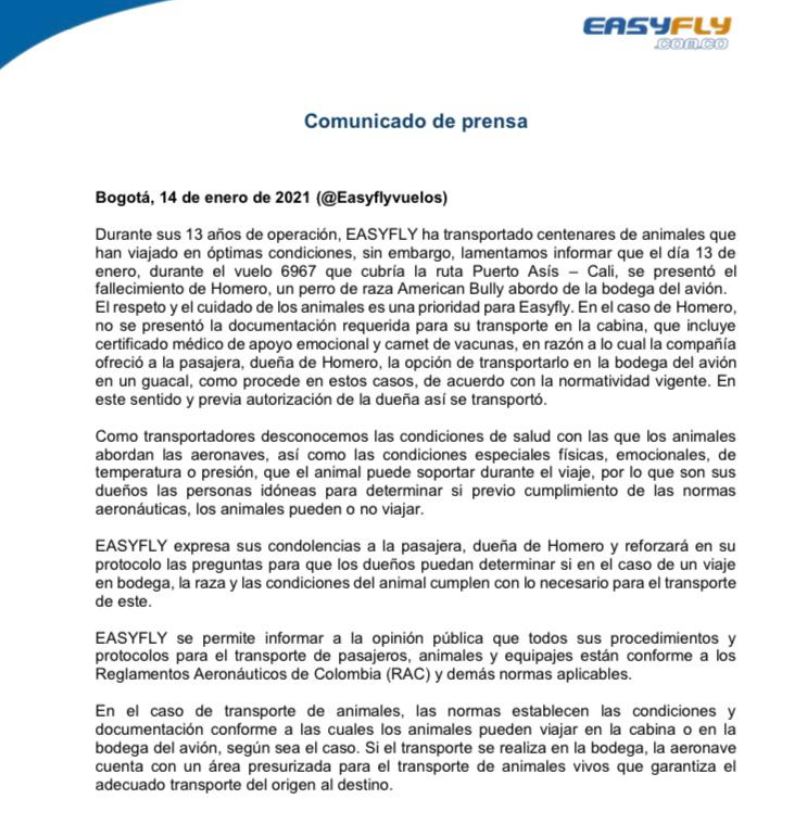 Sanción a EasyFly por muerte del perro Homero | Gobierno | Economía |  Portafolio