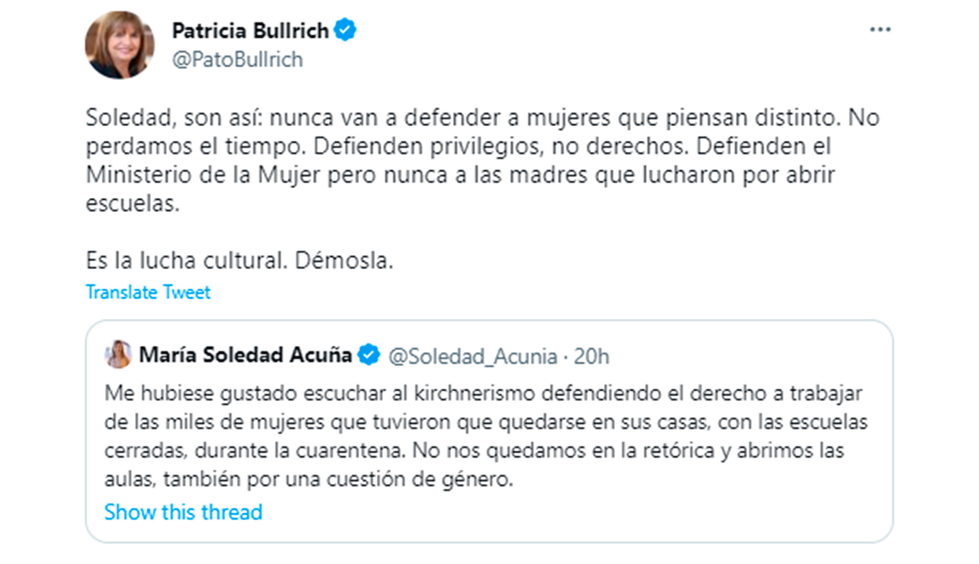 Patricia Bullrich respaldó a Soledad Acuña, ministra de Educación de la Ciudad