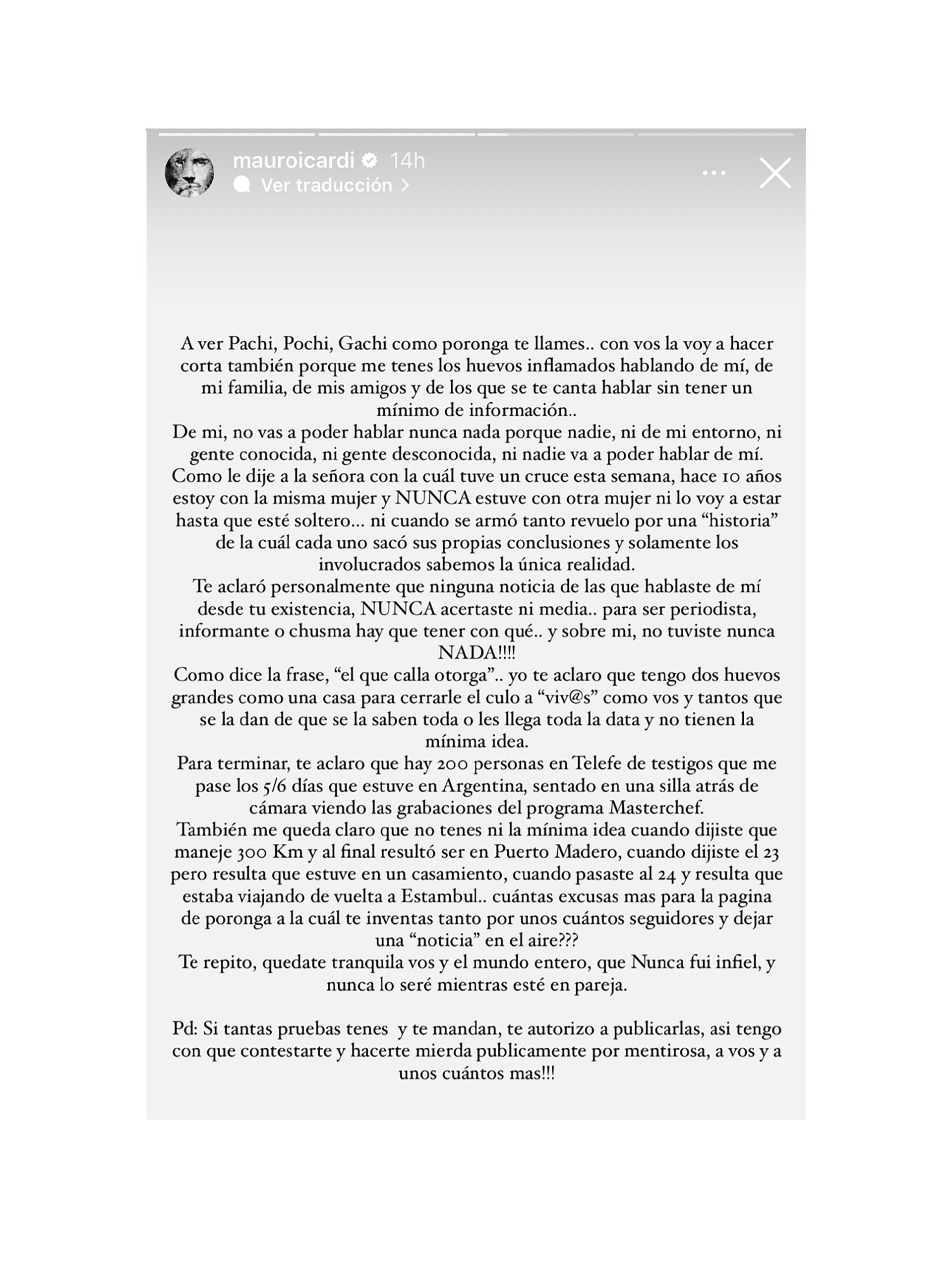 Mauro Icardi se defendió de las acusaciones de infidelidad (Instagram)
