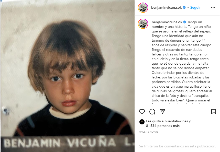 El tierno posteo que se hizo a sí mismo Benjamín Vicuña por su cumpleaños (Foto: Instagram)