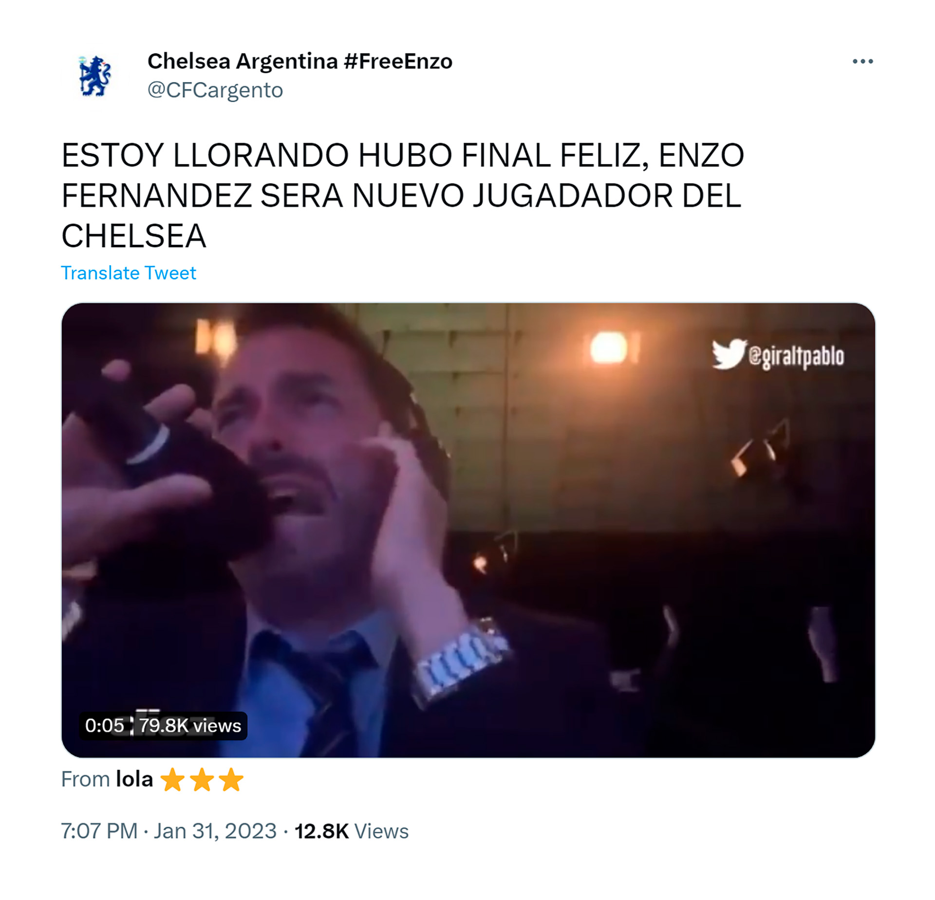 La emoción por la llegada de Enzo Fernández al Chelsea