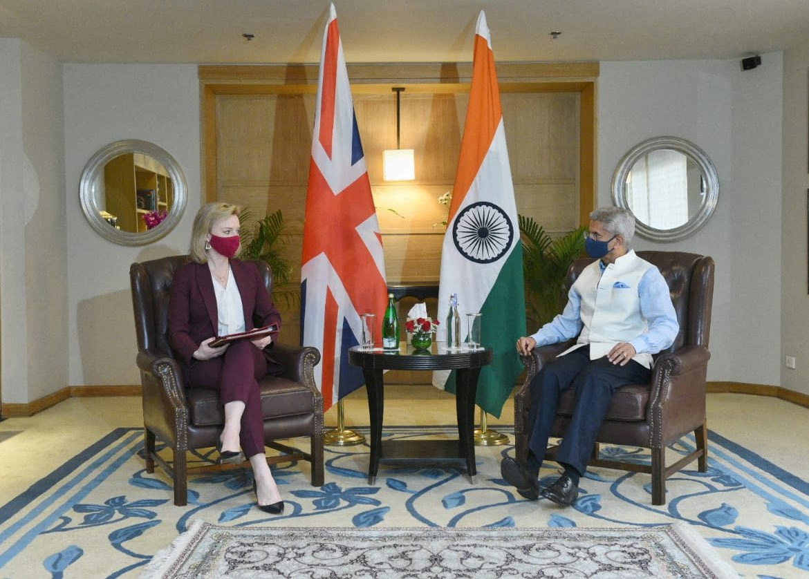 British Foreign Secretary Liz Truss met in India on Thursday with her Indian counterpart, Subrahmanyam Jaishankar.