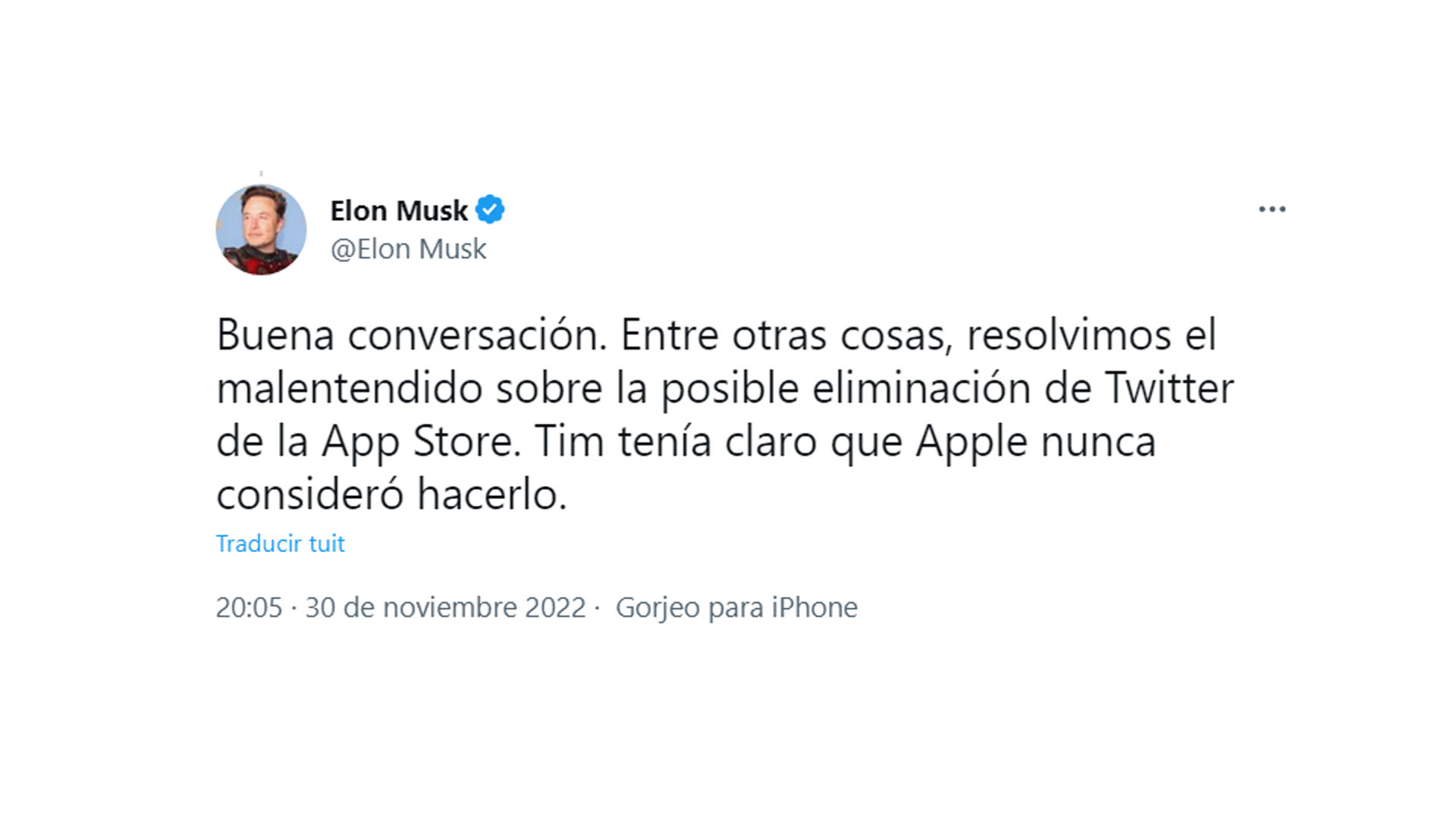 El tweet de Elon Musk, luego de reunirse con Tim Cook, el CEO de Apple