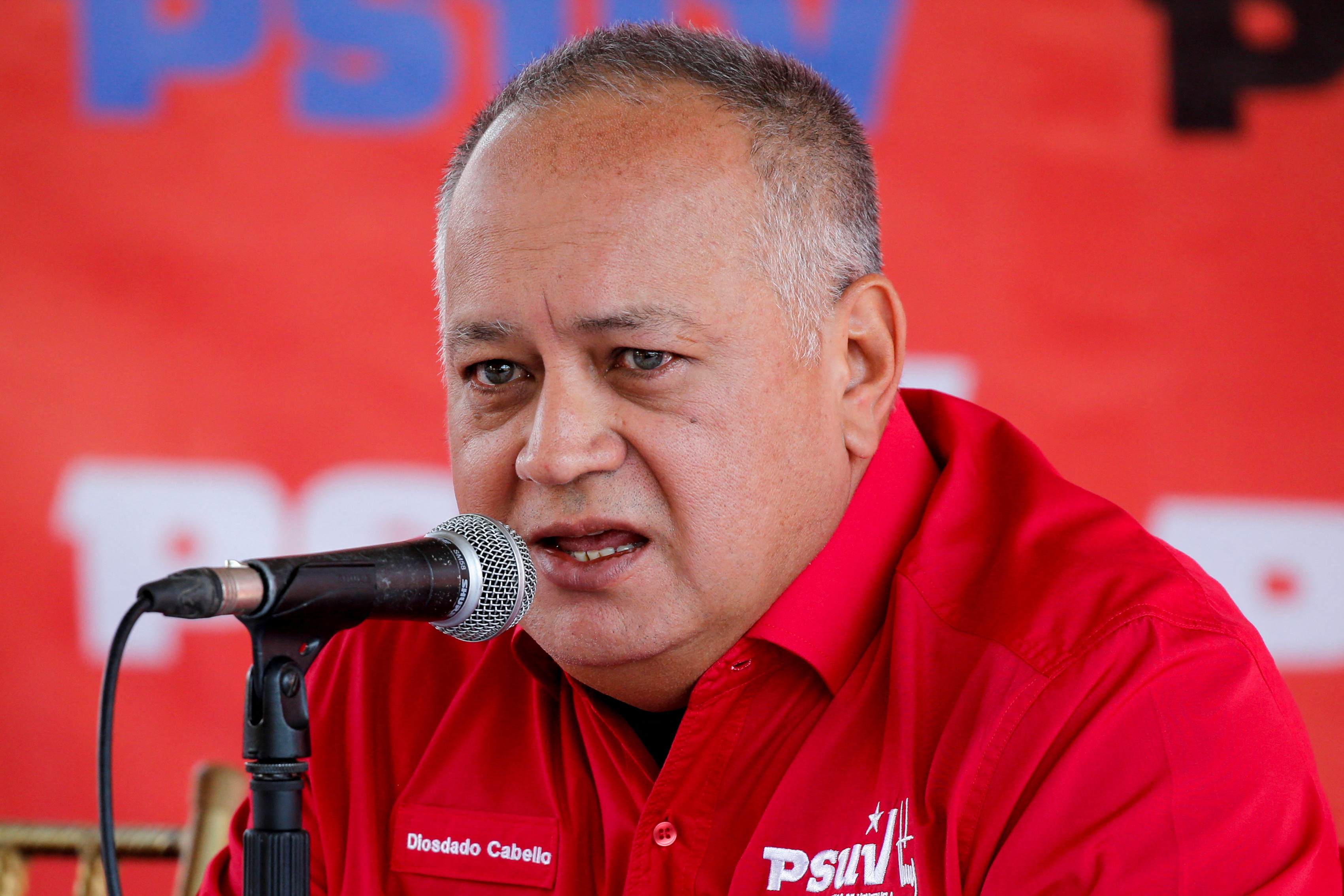 Vice President of Venezuela's United Socialist Party (PSUV) Diosdado Cabello addresses the media in Caracas