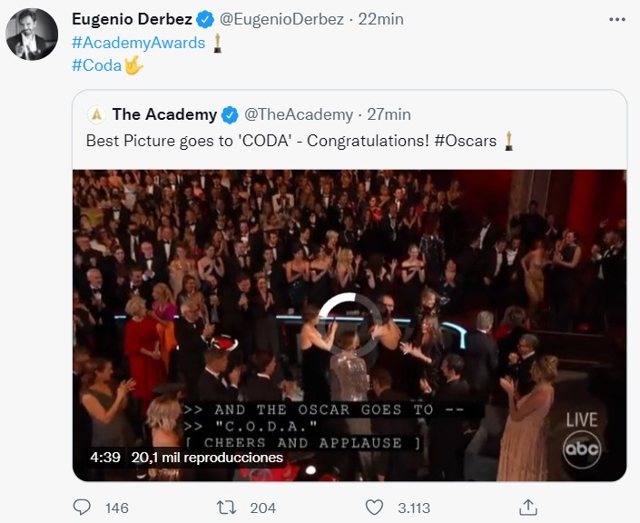 Eugenio Derbez celebró la victoria de "Coda" en los premios Oscar 2022