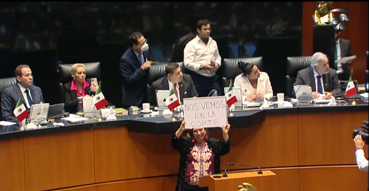 La senadora Xóchitl Gálvez presentó un texto en el que se hizo alusión al recurso de inconstitucionalidad que presentará el PAN (foto: Cámara de Senadores)
