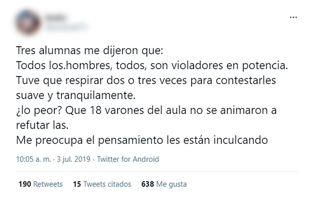 La preocupación de una maestra por los prejuicios inculcados a los jóvenes