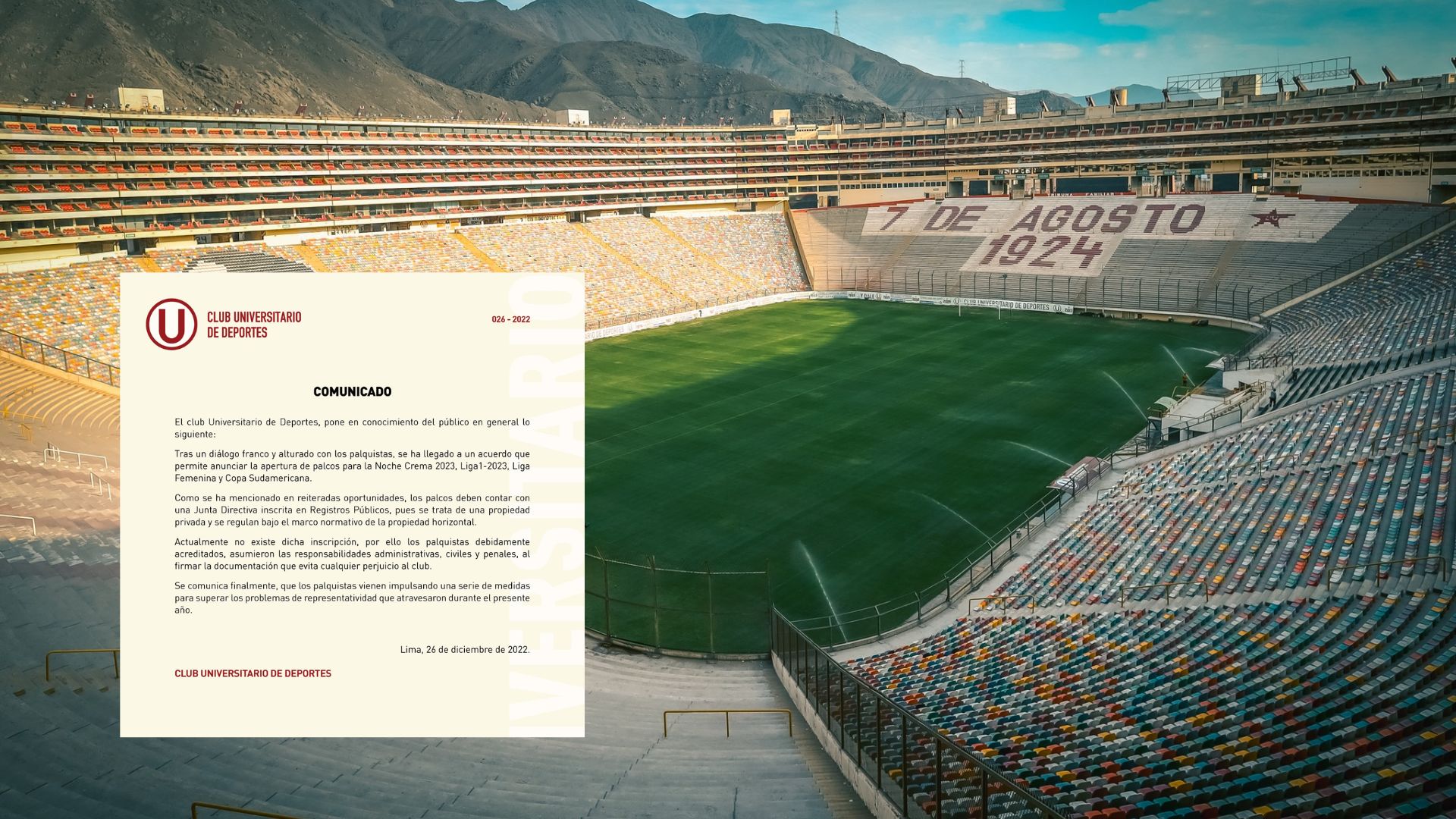 Universitario confirmó habilitación de palcos del estadio Monumental para  el 2023 - Infobae