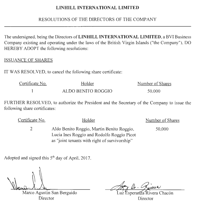 Linhill International Limited una de las sociedades de Roggio constituidas en las Islas Vírgenes Británicas