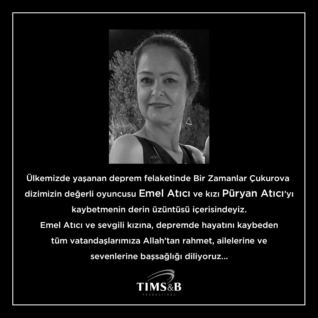 El comunicado de la productora al confirmar la muerte de Emel Atici (Foto: TW)
