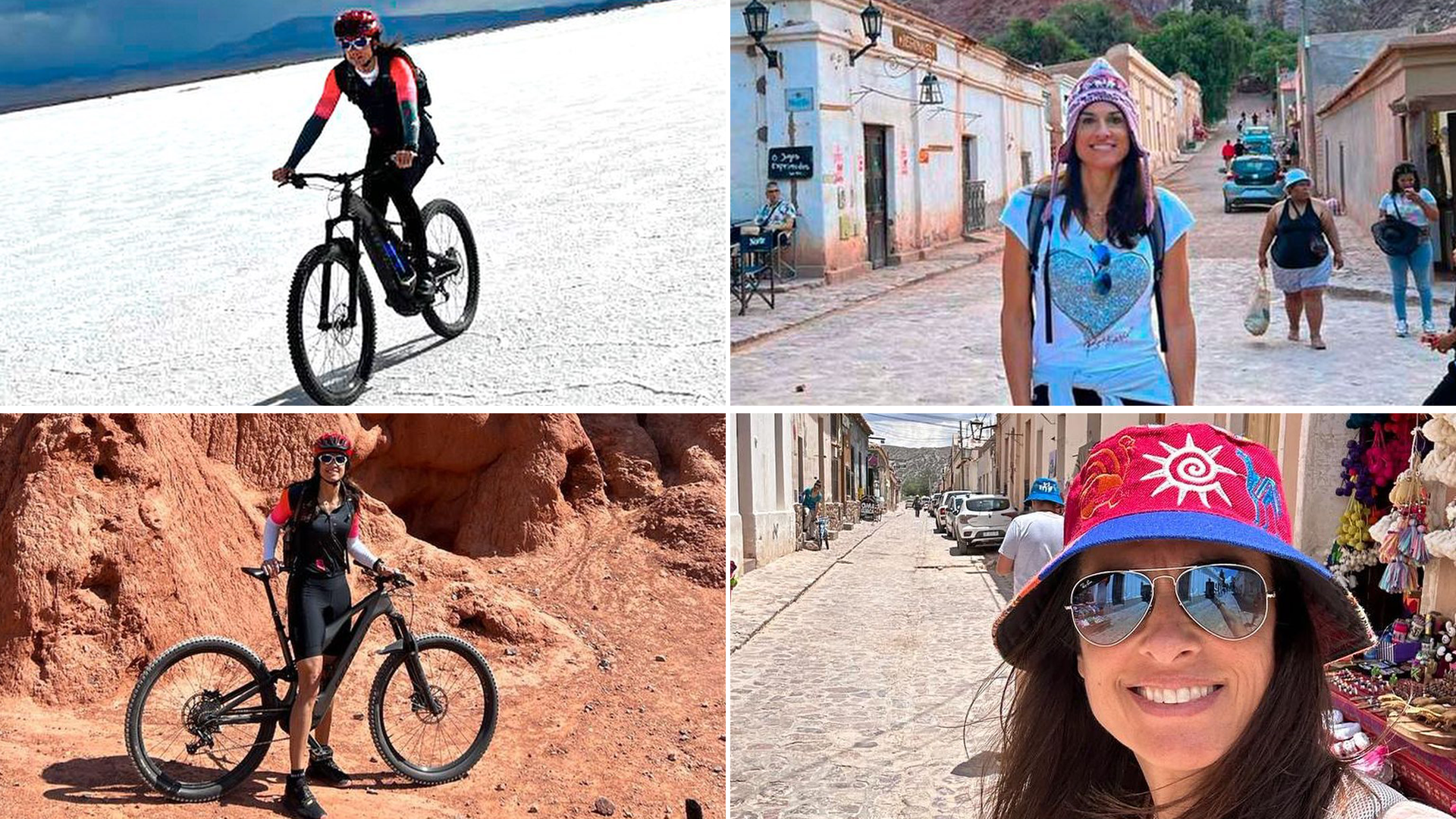 El álbum de fotos de las vacaciones de Gabriela Sabatini en Jujuy: desafío extremo en bicicleta y recorrida por lugares icónicos