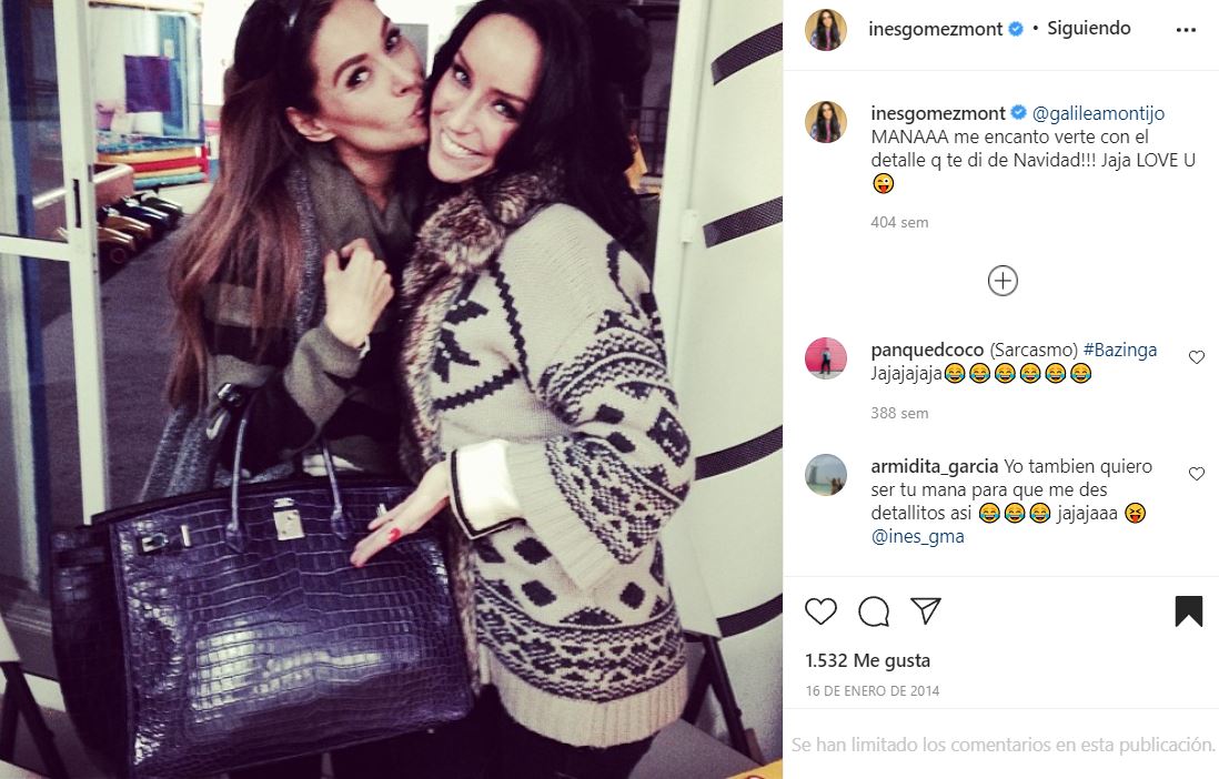 El intercambio se hizo público en el 2014, cuando Inés presumió en su cuenta de Instagram el regalo que hizo a Galilea en la Navidad de 2013 CAPTURA: Instagram/inesgomezmont