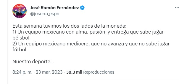 Joserra criticó a la selección mexicana de Diego Cocca (Twitter/ @joserra_espn)
