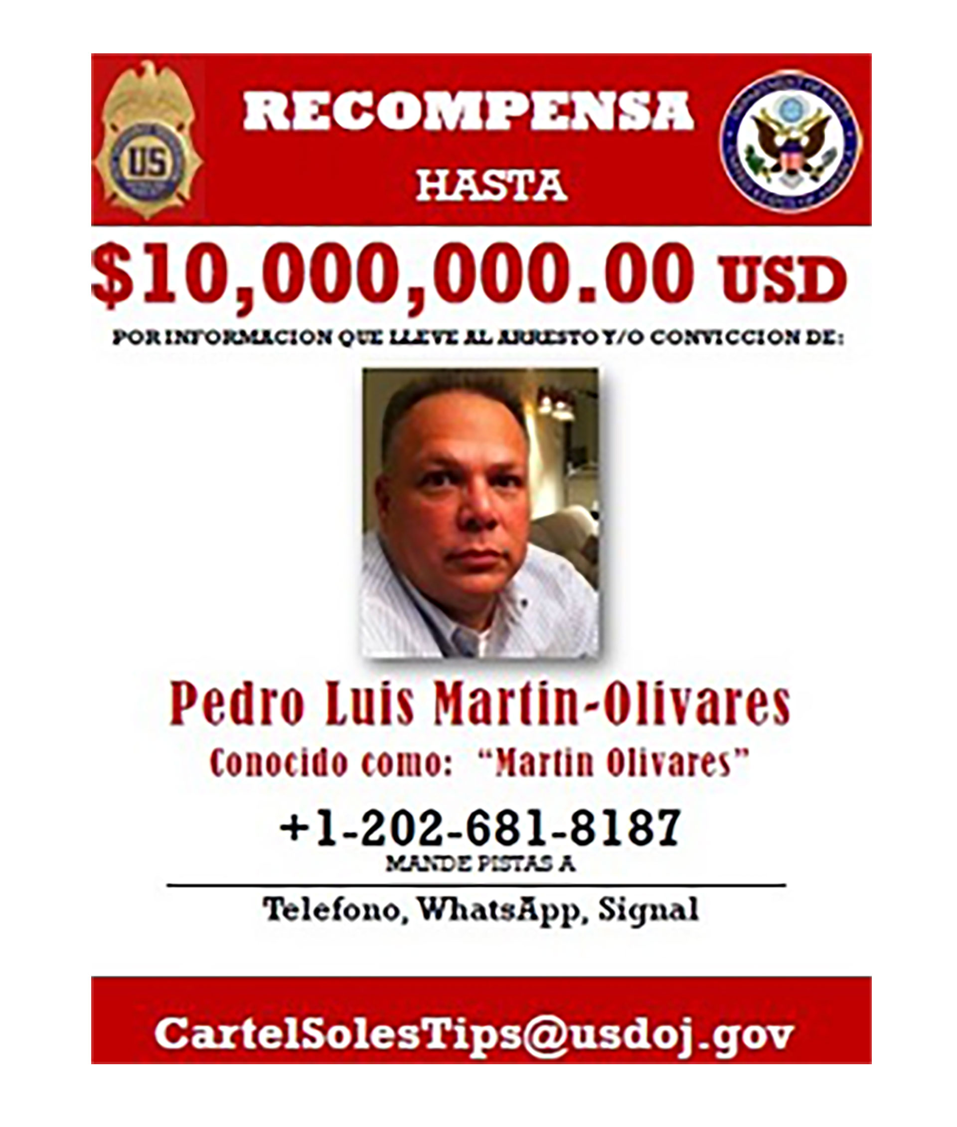 EEUU ofrece recompensa de 10 millones de dólares por Pedro Luis Martin