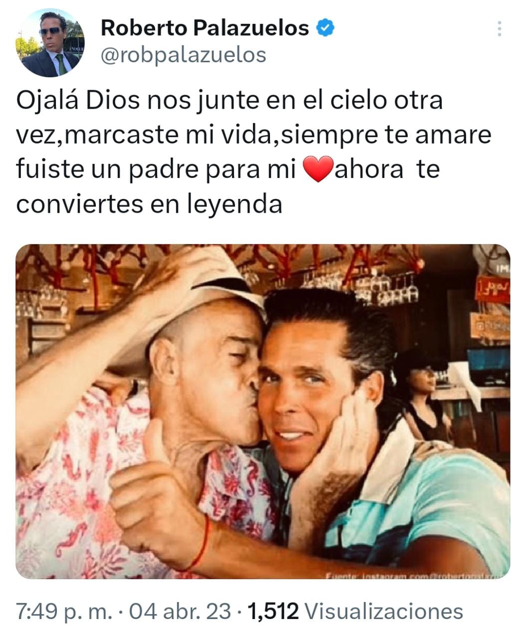 Roberto Palazuelos siempre quiso a Andrés García como un padre (foto:twitter/@robpalazuelos)
