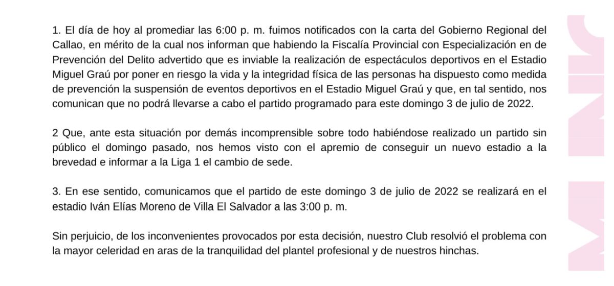 El comunicado de Sport Boys respecto al cambio de estadio del partido ante Sport Huancayo