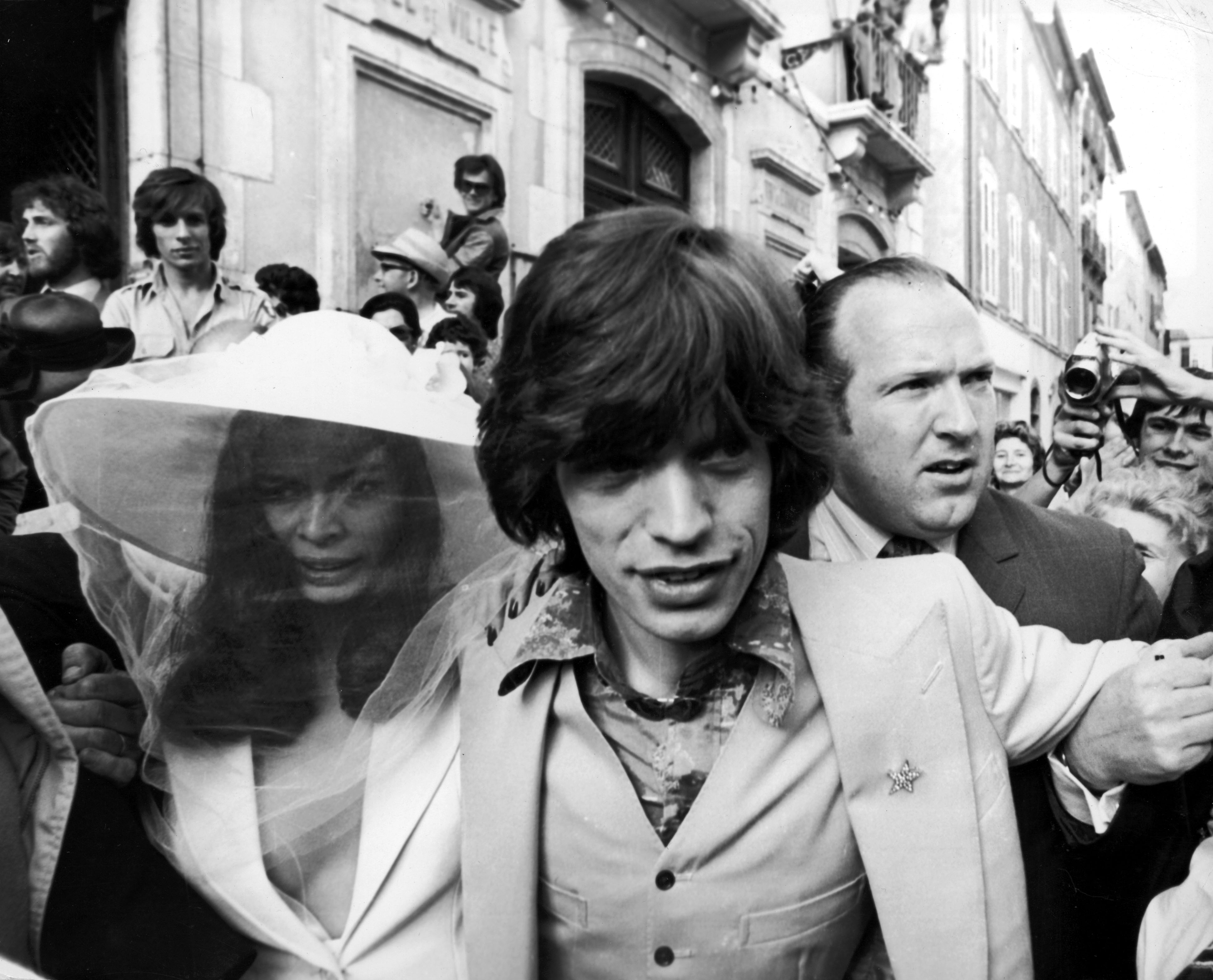 Mick Jagger and Bianca Pérez Morene de Macías on their wedding day, May 12, 1971. Both moved to the Costa Azul while recording Exile on Main Street, one of the Rolling Stones' iconic albums (Photo by Express/Express/GettyImages )