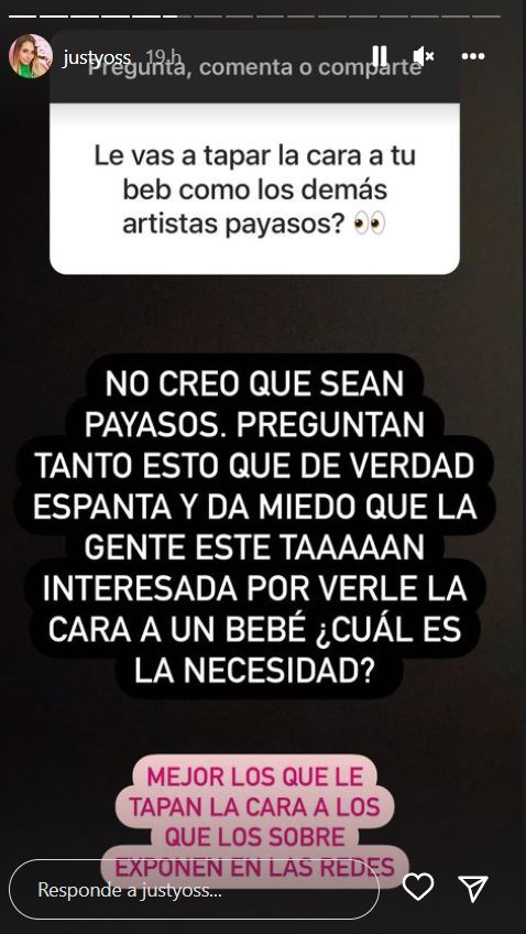 YosStop asustada por el interés en ver la cara de su hija que solo es una bebé (Foto: Instagram/@justyoss)