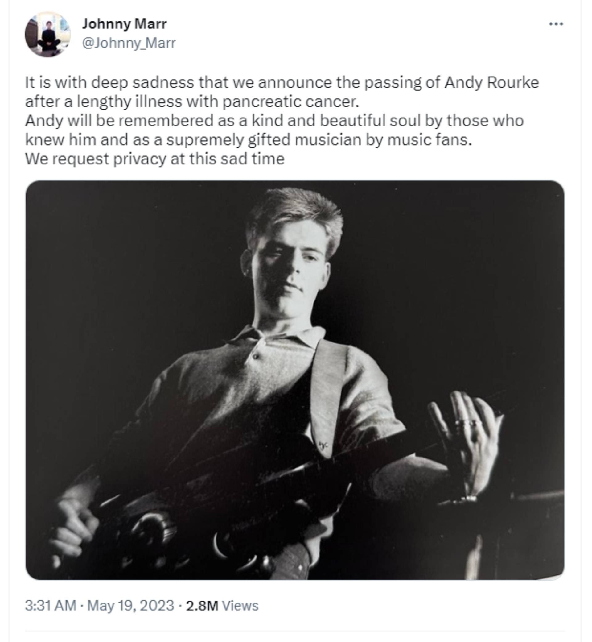El mensaje que escribió Johnny Marr sobre la muerte de Andy Rourke