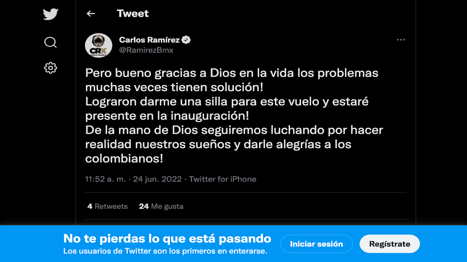 Solución a la queja de Carlos Ramírez luego de que revendieran su tiquete aéreo con destino a Valledupar para la inauguración de los Juegos Bolivarianos 2022 / (Twitter: @RamirezBmx)