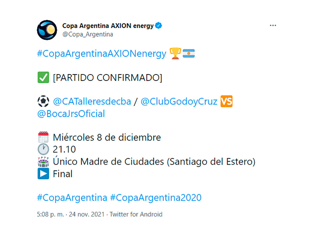Oficial: Boca jugará la final de la Copa Argentina en Santiago del Estero