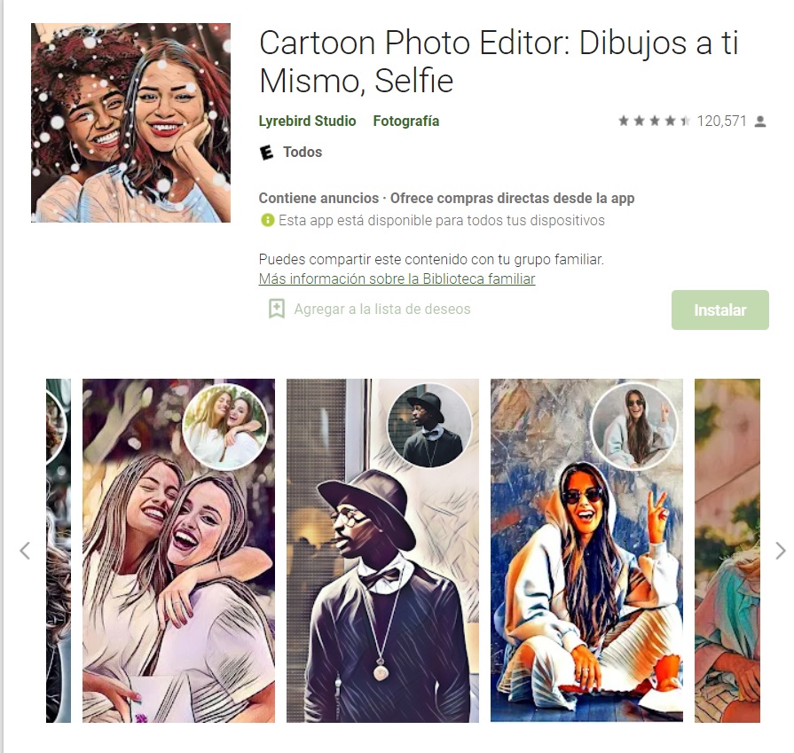 Permite generar fotos con estilo comic, pop art y boceto a lápiz