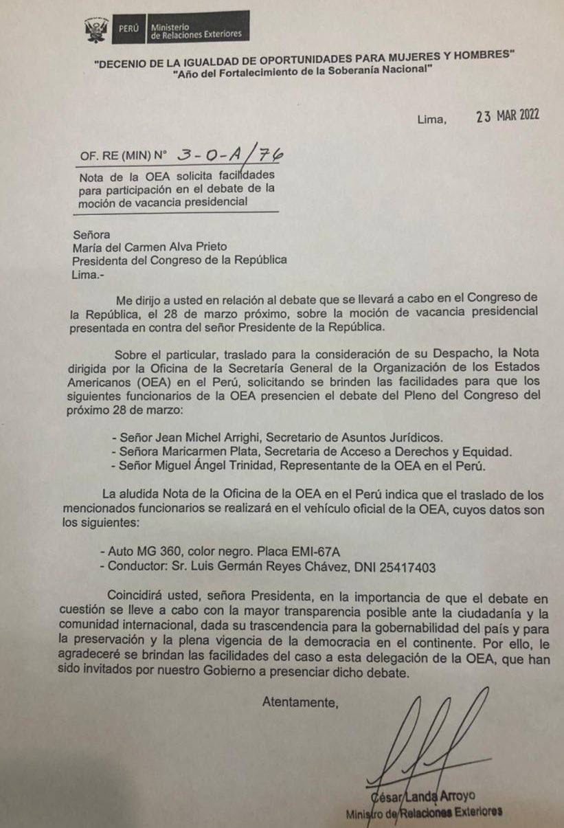 Canciller Solicita Ingreso De Veedores De La Oea Al Congreso El Día Que