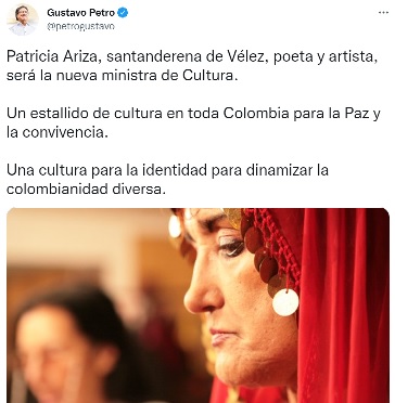 Patricia Ariza, nueva ministra de Cultura de Colombia