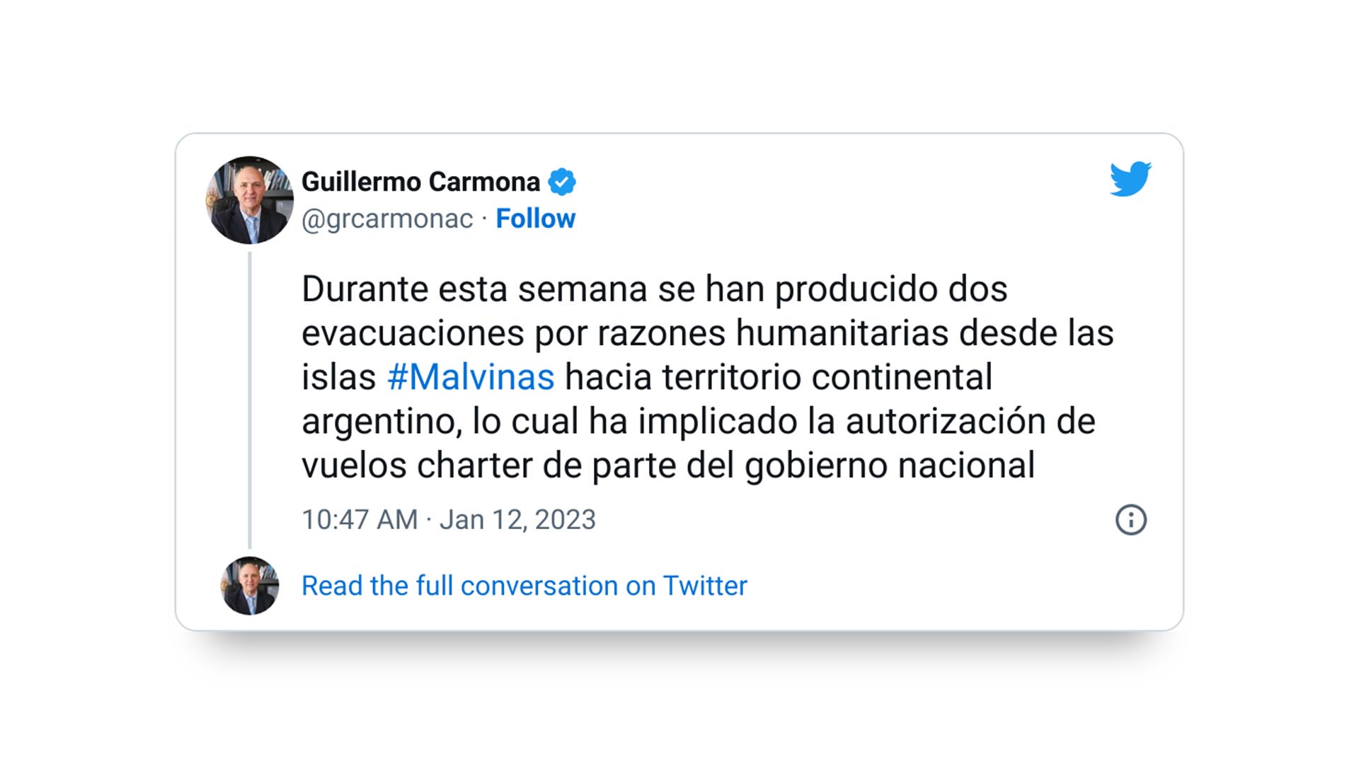 El mensaje del secretario de las Islas Malvinas, Guillermo Carmona