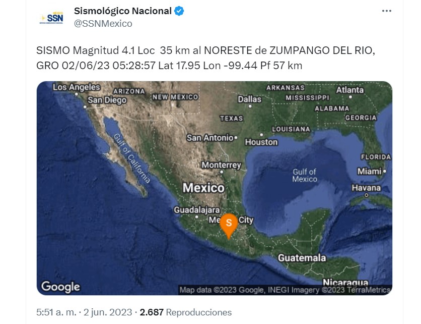 El SSN reportó un movimiento telúrico en Guerrero (Captura de pantalla)