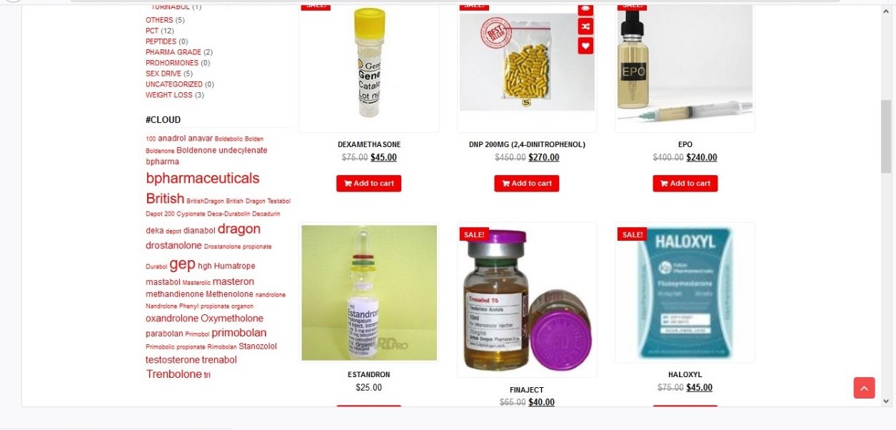 Imagen de una página dedicada a la venta de esteroides dentro de la Deep Web (Foto: Captura de pantalla)