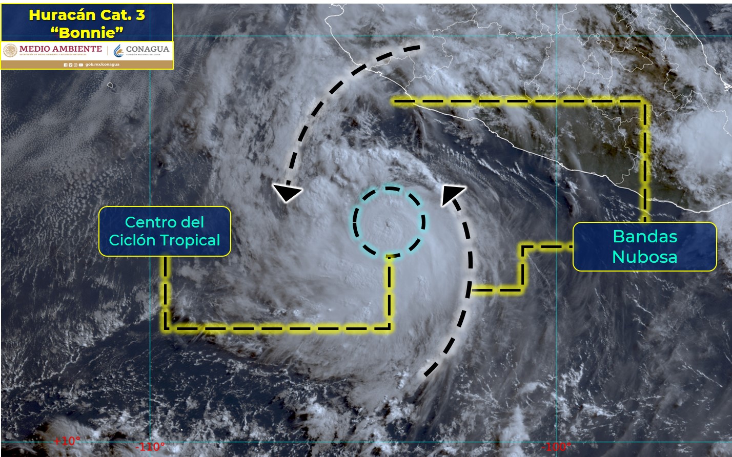 ‘Bonnie’ se intensificó a huracán categoría 3 frente a costas de México en el Pacífico