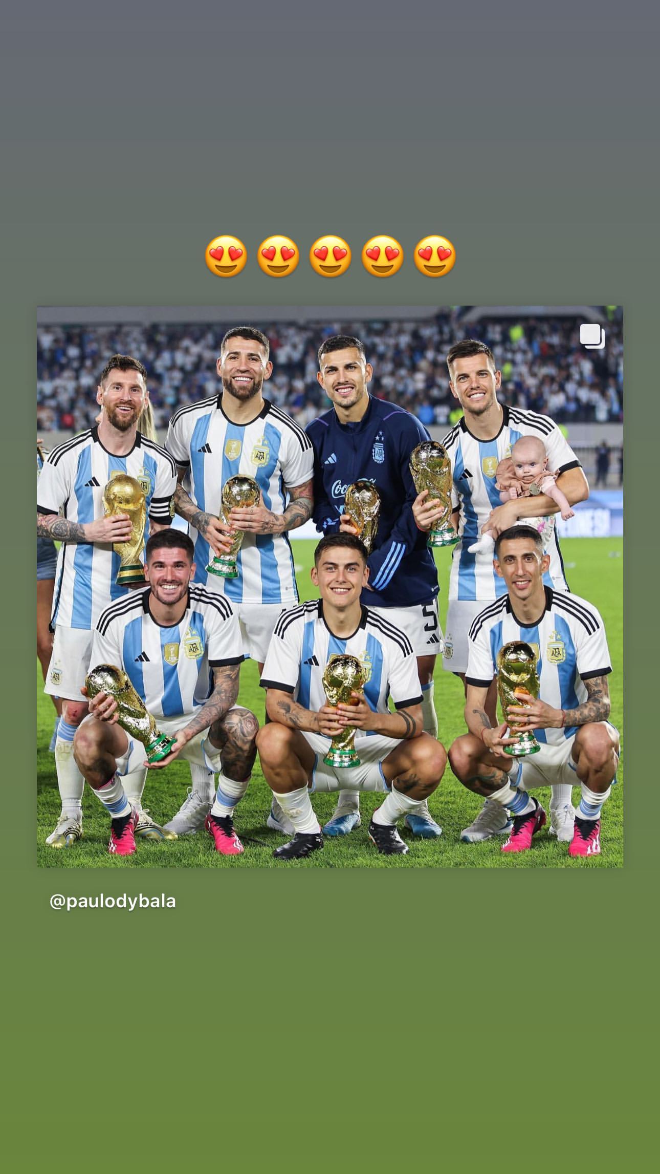 Oriana Sabatini reposteó la publicación de Paulo Dybala con la Copa del Mundo