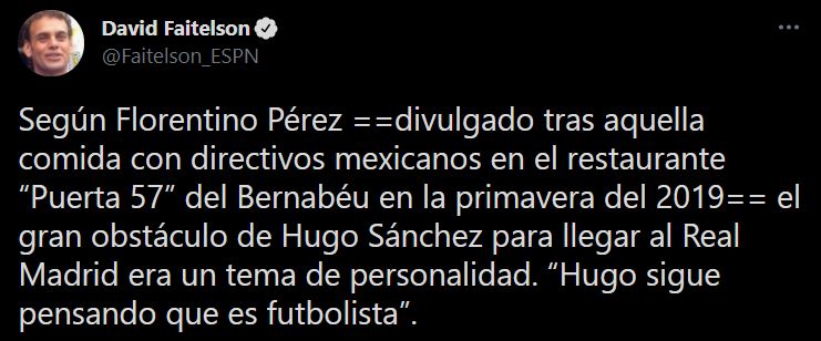 El argumento de Florentino Pérez fue citado por David Faitelson en su red social (Foto: Twitter / @Faitelson_ESPN)